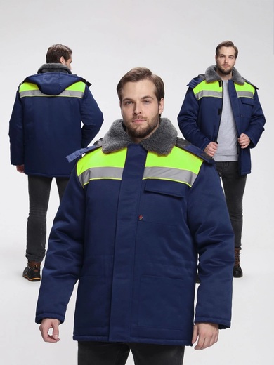 Куртка зимняя Бригада NEW (тк.Смесовая,210),т.синий/лимонный