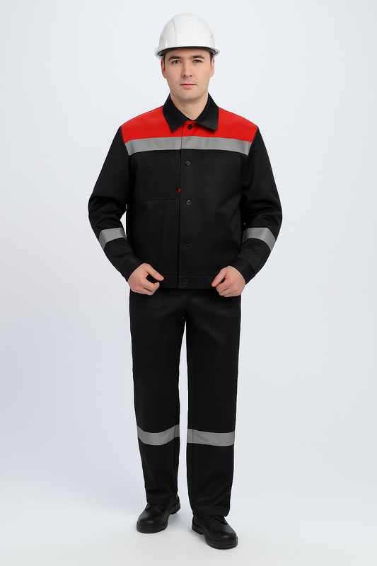 Костюм Фортон-1 СОП (тк.саржа 250), курт.+брюки, черный/красный