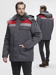 Куртка зимняя Бригада NEW (тк.Смесовая,210), т.серый/красный